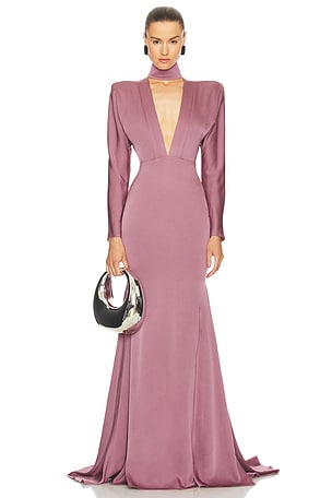 Long Sleeve V Neck Gown Alex Perry