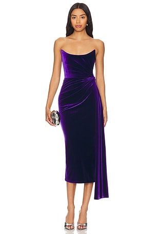 Strapless Twisted Velvet Midi Dress Alex Perry