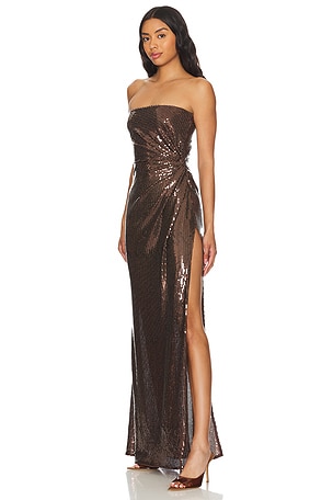 Alex Perry Twisted Sequined Strapless Gown in Chocolate