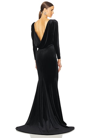 Draped Open Back Velvet Gown Alex Perry