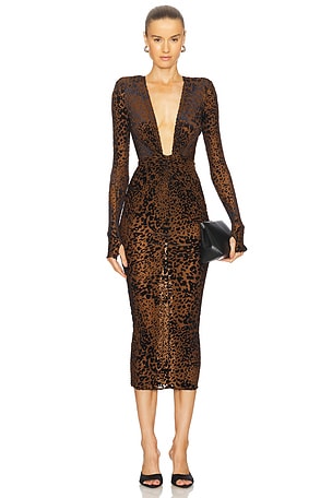 Leopard Burnout Plunging Mesh Midi DressAlex Perry$1,800