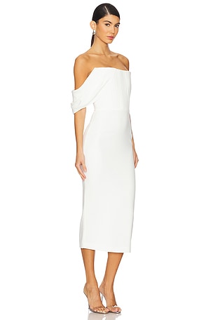 Alex Perry Draped Corset Midi Dress in White