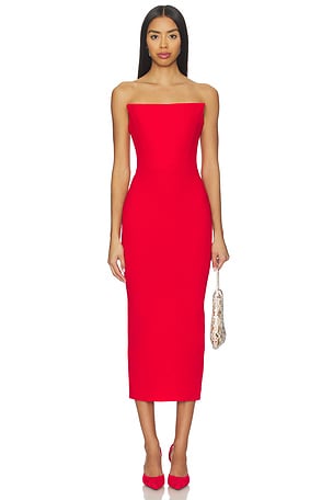 Strapless Stretch Crepe Midi Dress Alex Perry