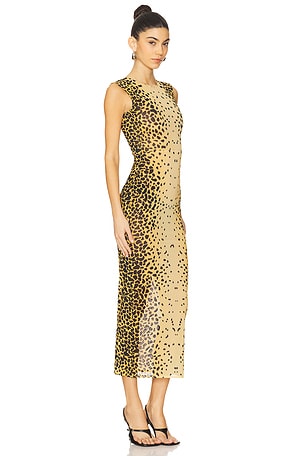 Alex Perry Sleeveless Power Mesh Midi Dress in Tan,Brown