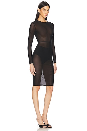 Alex Perry Long Sleeve Power Mesh Midi Dress in Black