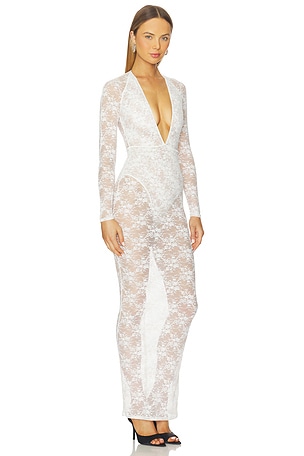 Alex Perry Long Sleeve V-Halter Column Dress in White