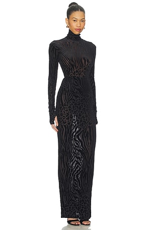 Alex Perry Animal Print Burnout Column Dress in Black
