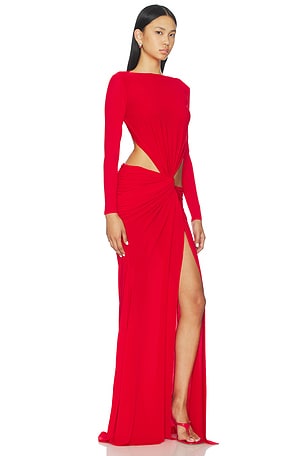 Alex Perry Long Sleeve Twist Gown in Red