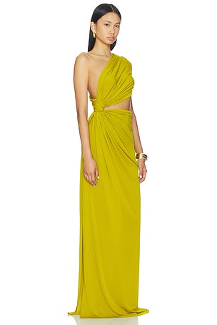 Alex Perry One Shoulder Draped Gown in Green