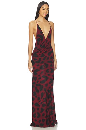 Alex Perry Wrap Asymmetric Gown in Burgundy