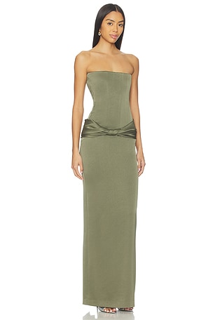 Alex Perry Strapless Longline Corset Twist Drape Column Dress in Sage