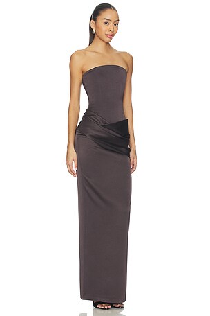 Alex Perry Strapless Curved Corset Drape Column Dress in Charcoal. Size US 8/ UK 12. Also