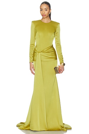 Long Sleeve Drape Sash Gown Alex Perry