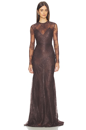 Long Sleeve Lace Gown Alex Perry