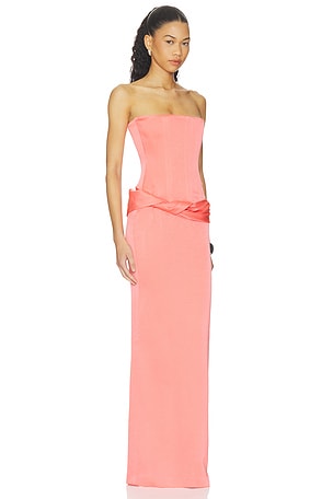 Alex Perry Strapless Longline Corset Twist Drape Column Dress in Pink