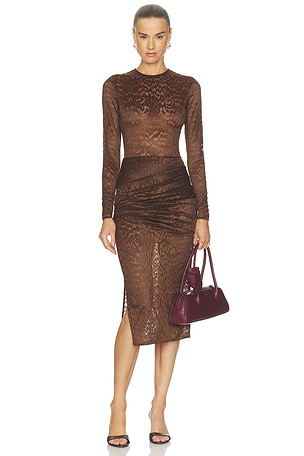 Long Sleeve Asymmetric Drape Dress Alex Perry