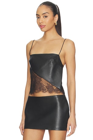 Alex Perry Camisole Leather Lace Top in Black