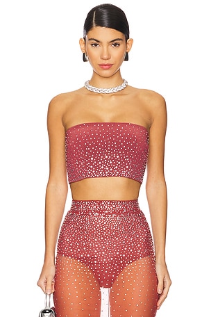 Crystal Mesh Crop Top Alex Perry