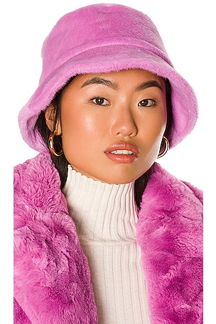 Apparis Tatum Faux Fur Bucket Hat in Sugar Pink | REVOLVE display picture 1