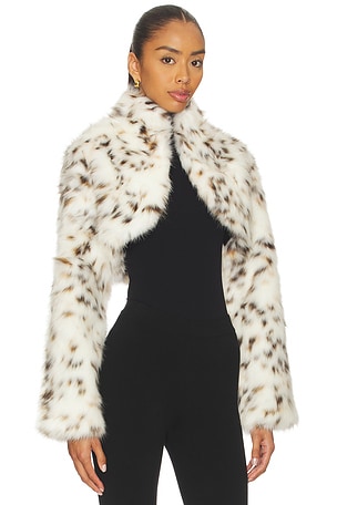 Apparis Odette Snow Leopard Bolero in White,Brown