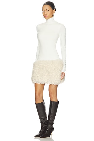 Aniye Records Nika Faux Fur Mini Dress in Cream. Size XS. Also