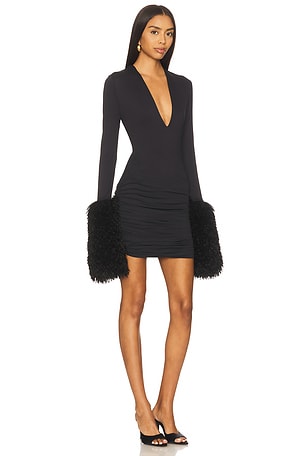 Aniye Records Nika Faux Fur V Dress in Black. Size XS. Also