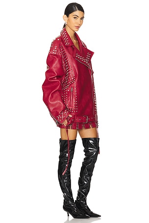 Aniye Records Goldie Studs Biker Jacket in Red