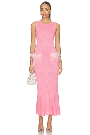 Peony Knit Dress With Real Ostrich Feather Details ANDREEVA