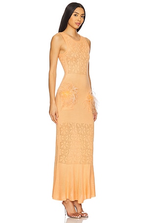 ANDREEVA Knit Dress With Ostrich Feathers Details in Peach