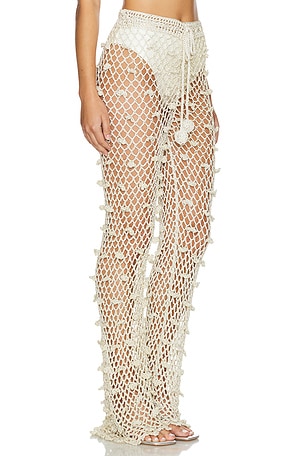 ANDREEVA Silver Handmade Crochet Pants in Metallic Silver