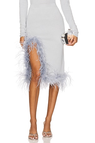 Grey Knit Skirt With Feathers ANDREEVA