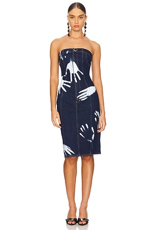 Handprint Strapless Midi Dress AREA