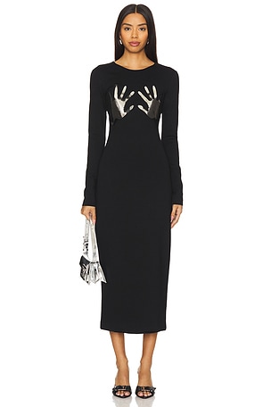 Handprint Long Sleeve Midi Dress AREA