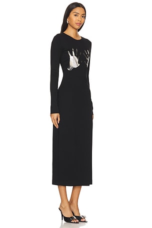 AREA Handprint Long Sleeve Midi Dress in Black