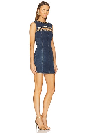 AREA Crystal Cut Out Mini Dress in Blue