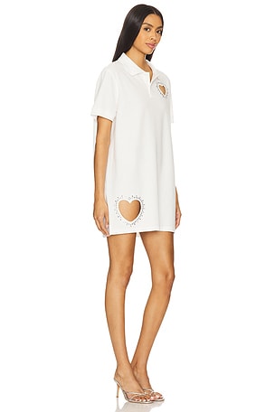 AREA Crystal Heart Cutout Polo Dress in White