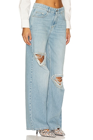 AREA Distressed Crystal Relaxed Slit Jean in Blue