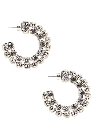 AREA Crystal Hoop Earrings in Metallic Silver