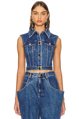 Gemstone Button Denim Gilet AREA