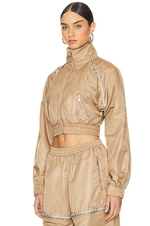 AREA Crystal Trim Track Jacket in Tan