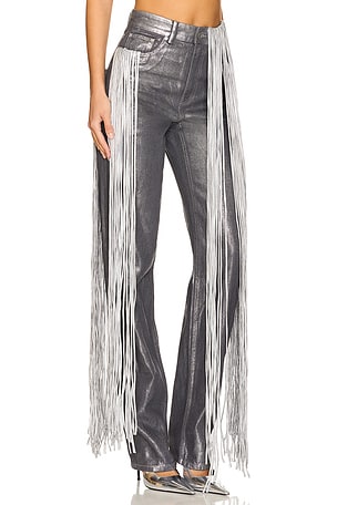 AREA Metallic Fringe Straight Leg Pant in Metallic Silver