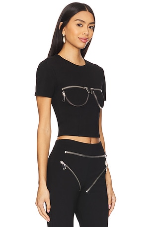 AREA Zipper Bustier Cup T-Shirt in Black