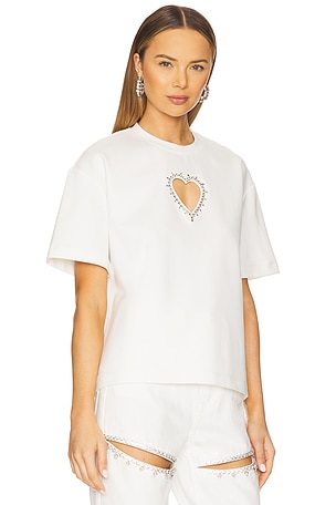 AREA Crystal Heart Cutout T-Shirt in White