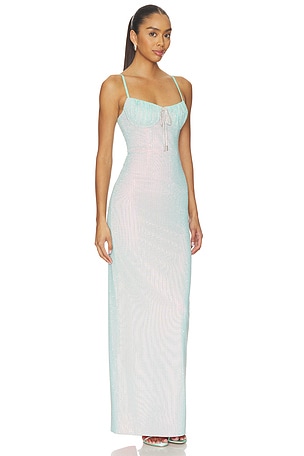 AREA Crystal Hotfix Gown in Teal,Pink