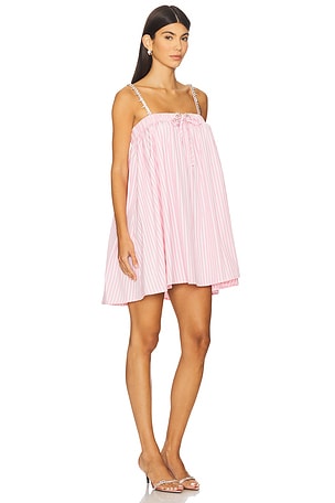 AREA Crystal Grommet Poplin Mini Dress in Pink