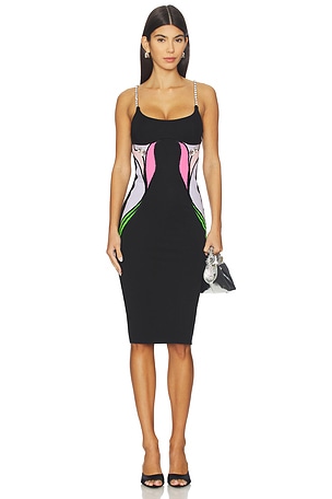Colorblock Lily Flower Midi Dress AREA