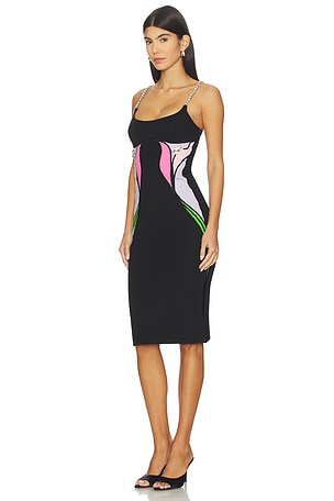 AREA Colorblock Lily Flower Midi Dress in Black