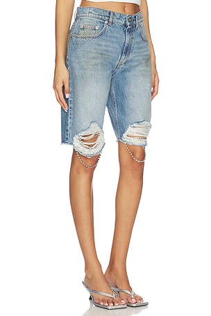AREA Crystal Fray Jean Short in Blue