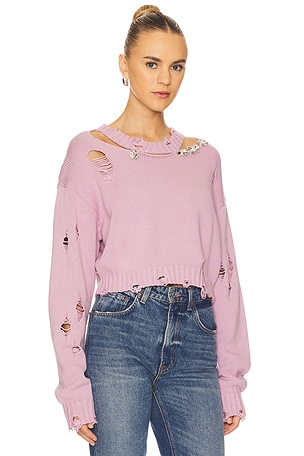 AREA Distressed Crystal Sweater in Lavender