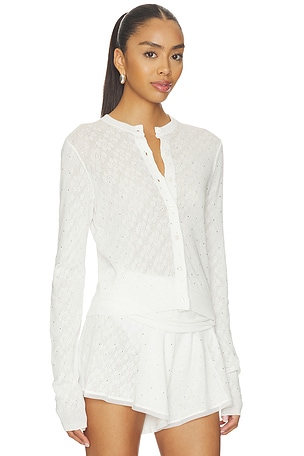 AREA Girly Rib Knit Cardigan in White